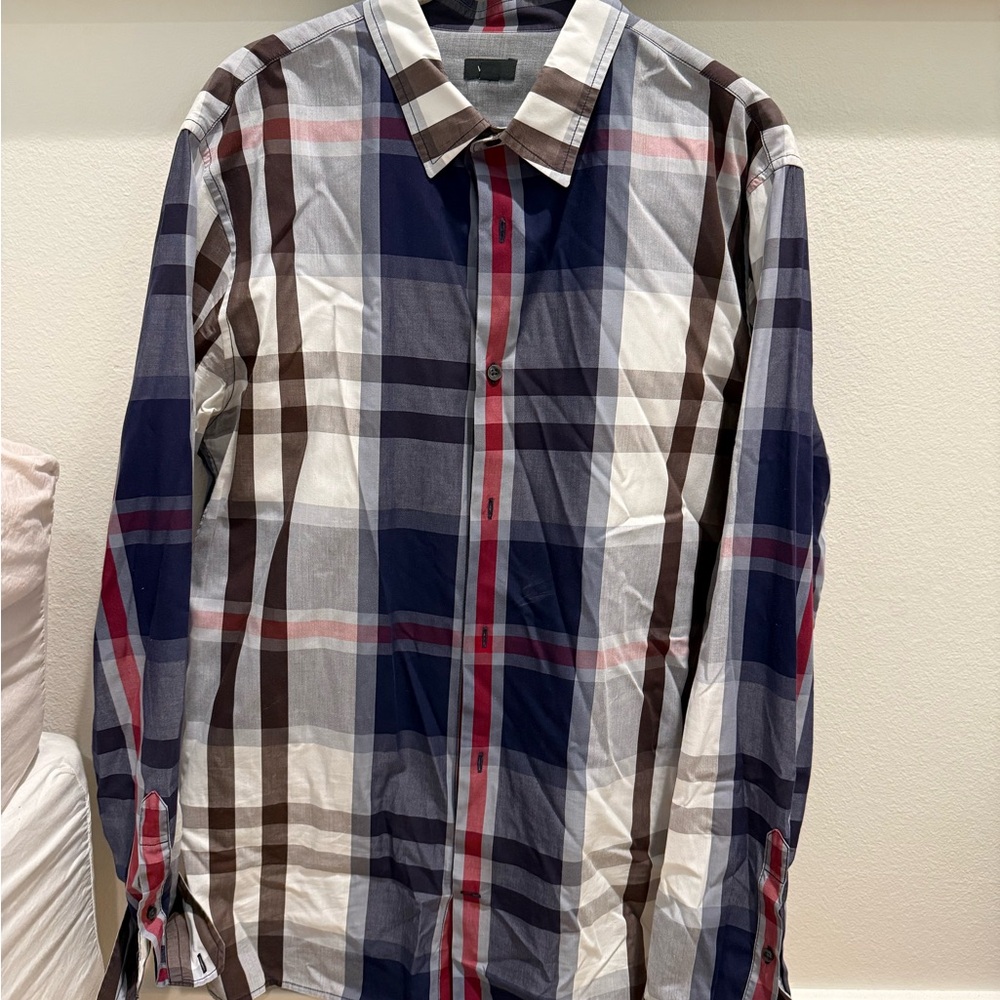 Vince Men's Checkered Shirt - Navy, White, Brown, Red